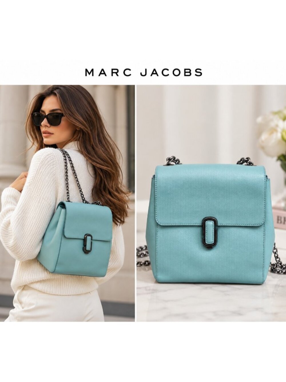 Marc Jacobs Women's Saffiano Leather Mini Backpack Tiffany Blue NWOT